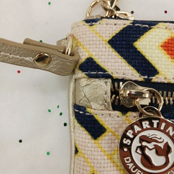 Spartina 449 Daufuskie Wristlet Wallet Linen Leather Navy Beige Geometric - Picture 10 of 12